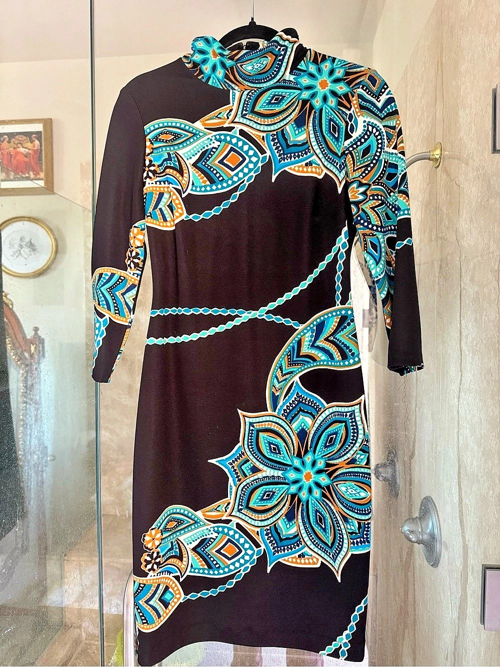 Cache Dress in Black & Blue Like New
